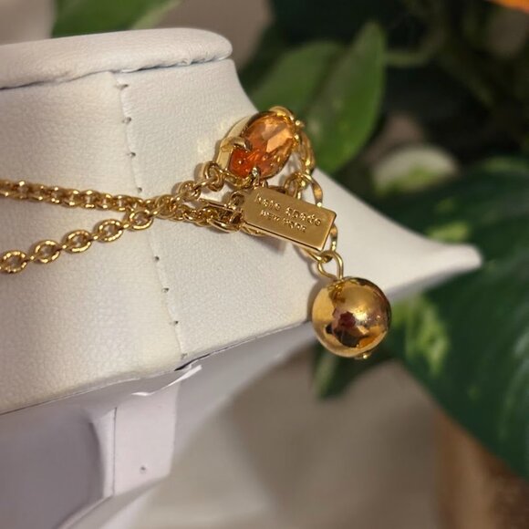 Beautiful Kate Spade Peach Color Necklace (34") in Gold Tone with pouch - Picture 15 of 16